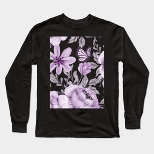 Butterfly and Flower Pattern Long Sleeve T-Shirt